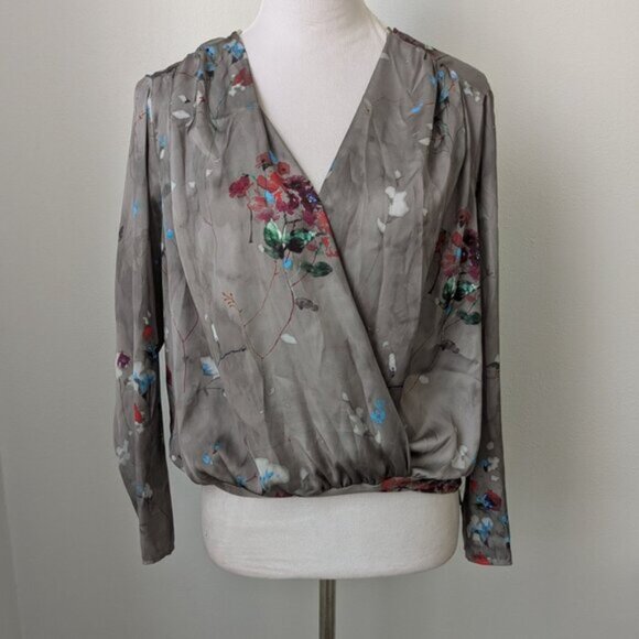 Zara Accessories Long Sleeve Criss Cross Floral Bodysuit, Large - Picture 3 of 7